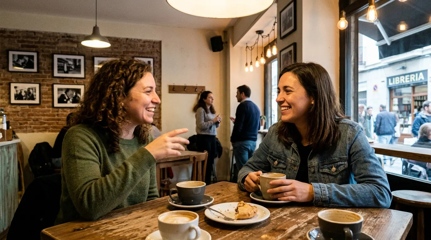 Deux femmes souriantes prennent un café ensemble dans un restaurant