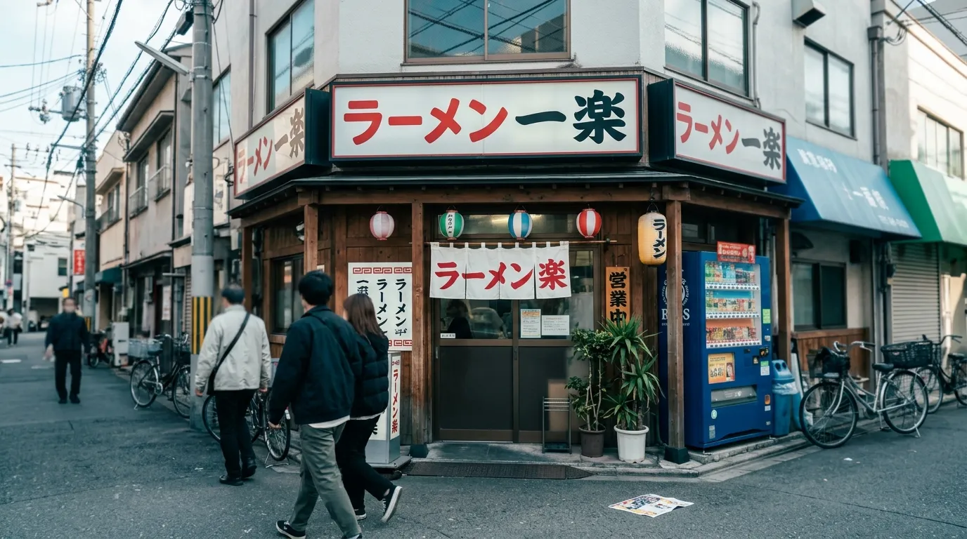 Petit restaurant ramen japonais en coin de rue urbaine