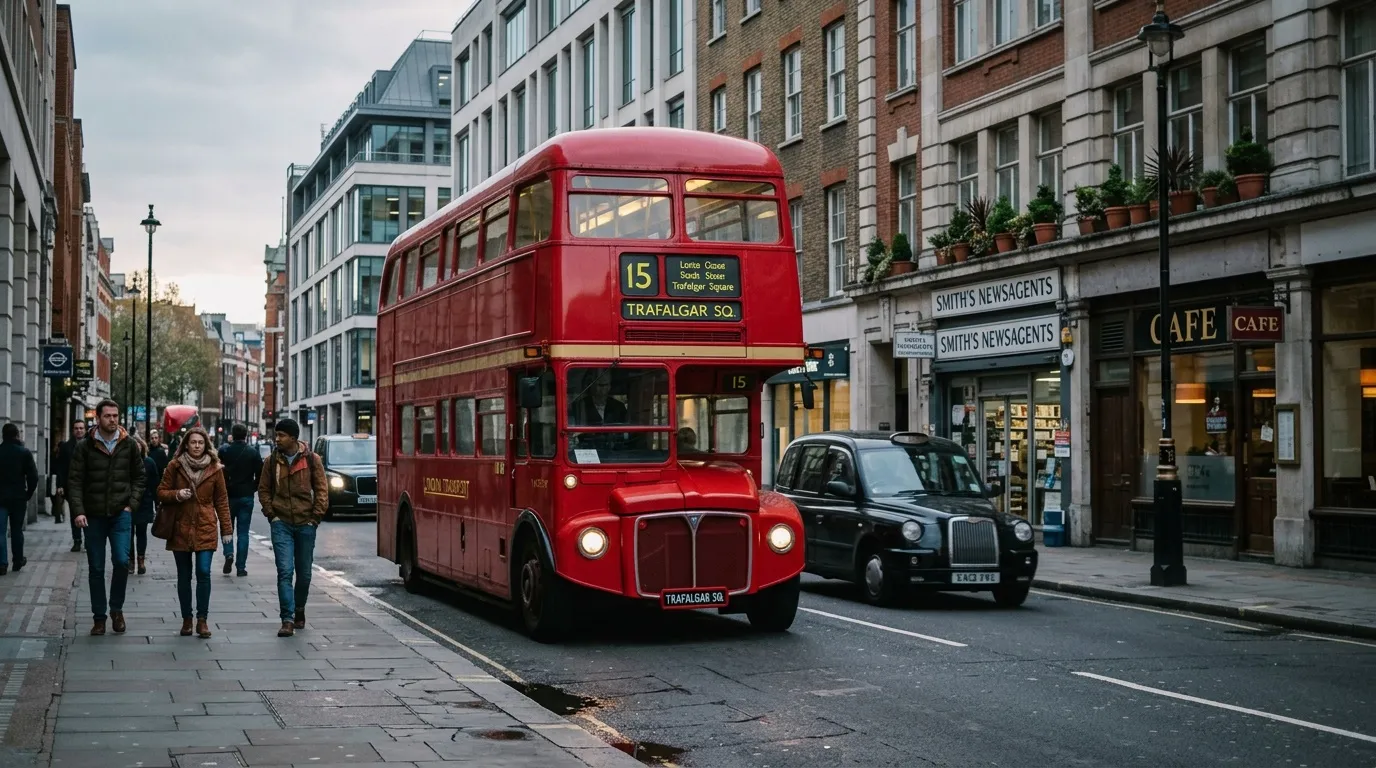 Bus impérial rouge londonien à Trafalgar Square avec piétons