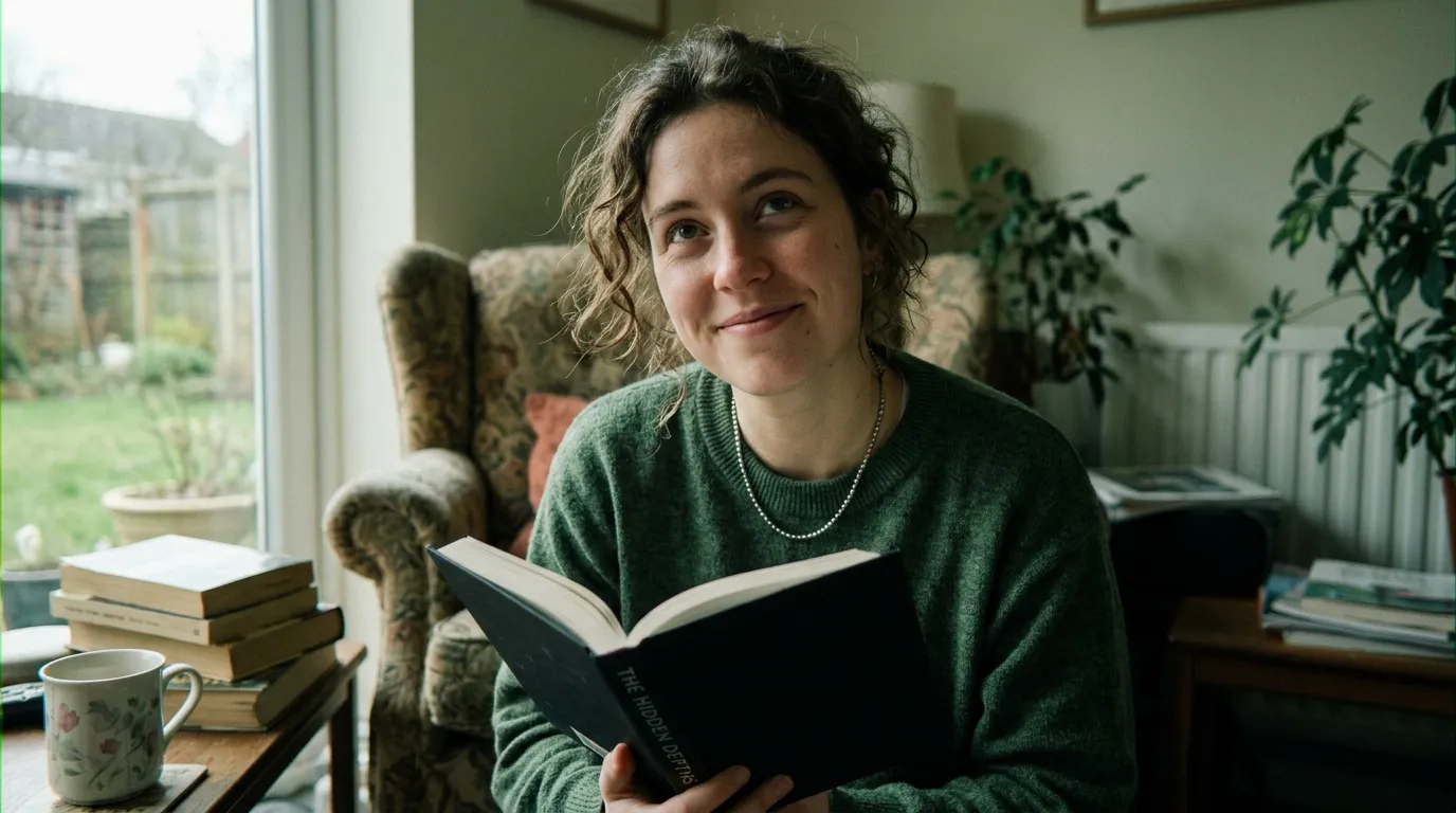 Femme lisant un livre pr&egrave;s d'une fen&ecirc;tre avec plantes