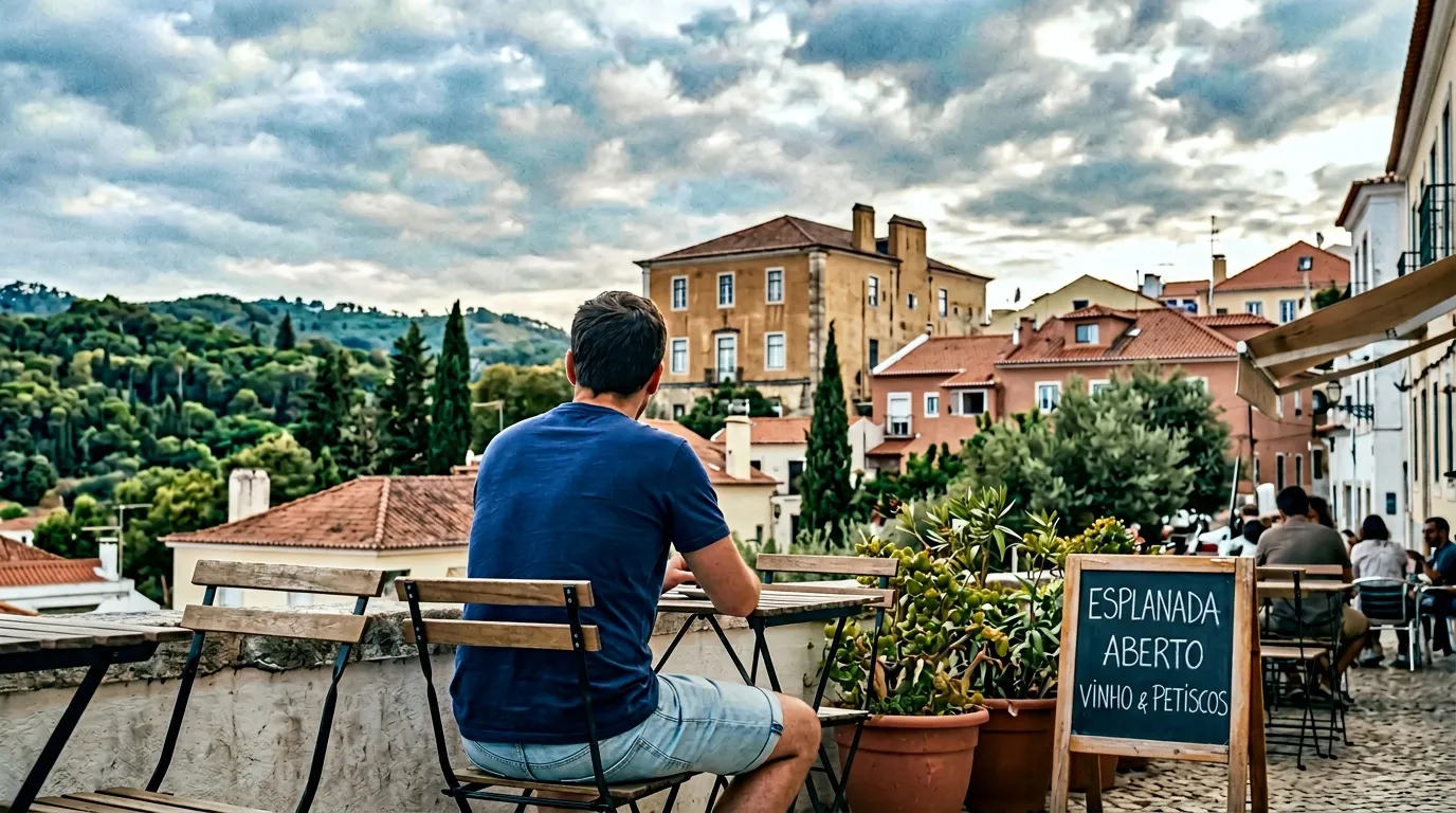 Homme assis seul face à paysage toscan pittoresque
