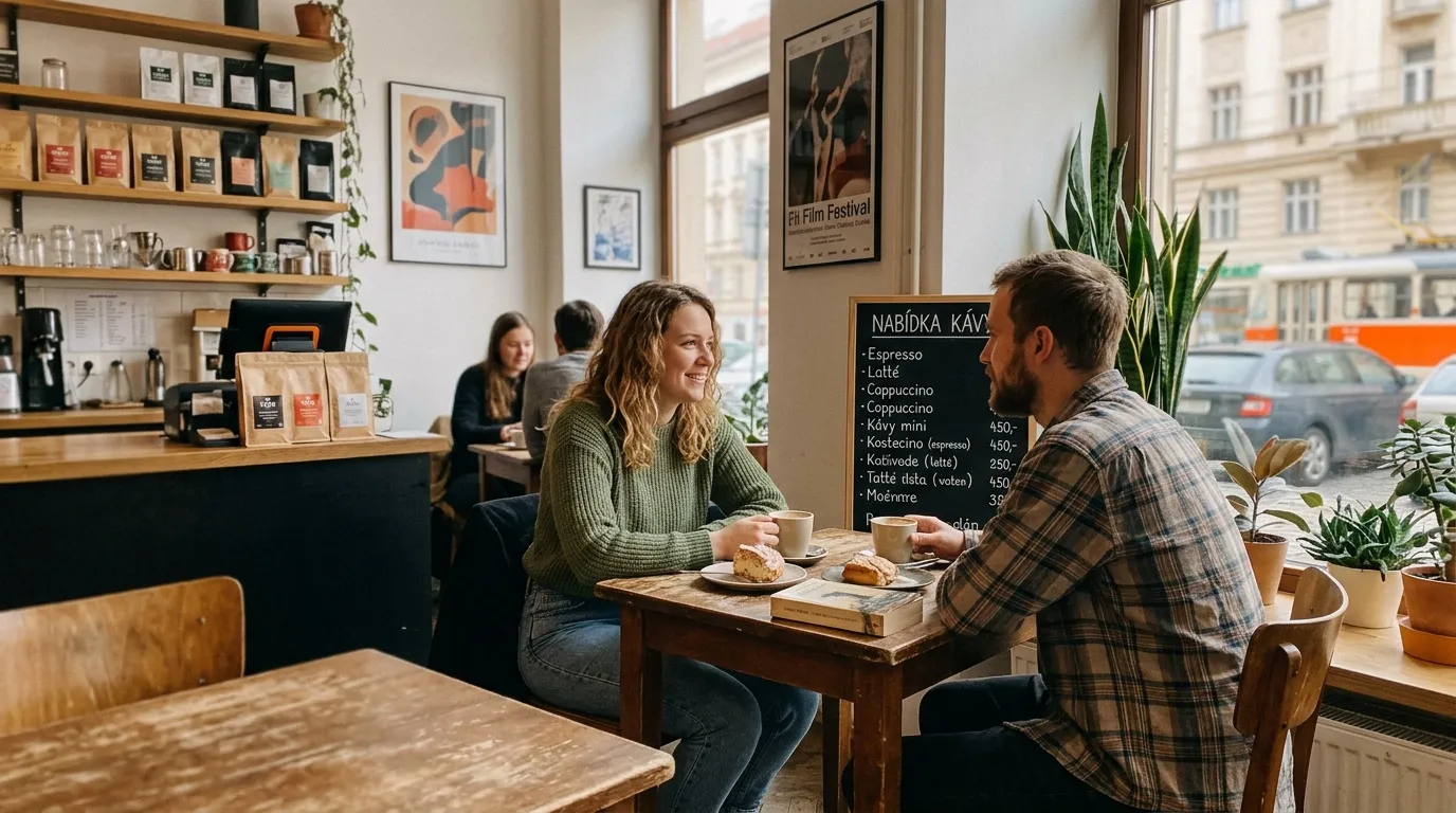 Deux personnes dégustent un café dans un café chaleureux et accueillant