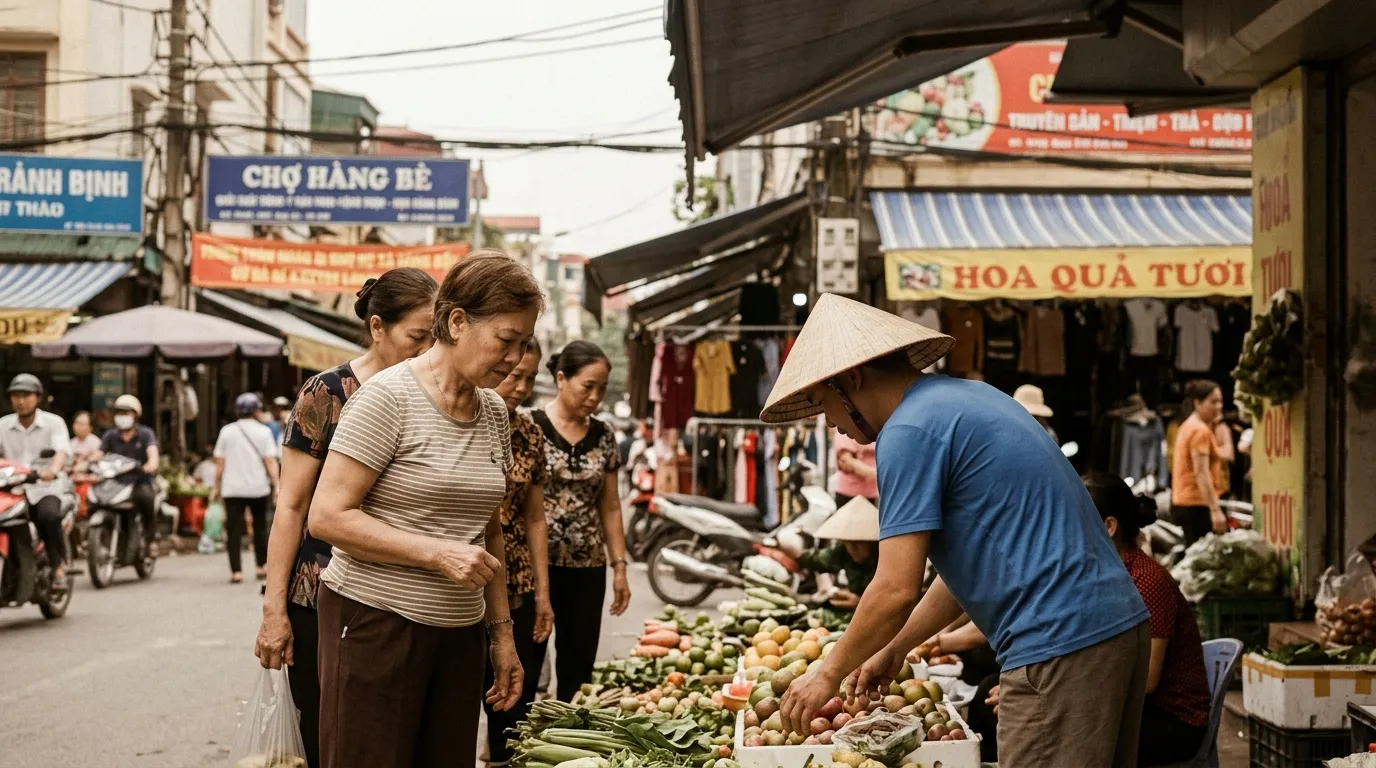 Femmes shopping au march&eacute; de l&eacute;gumes frais Vietnam