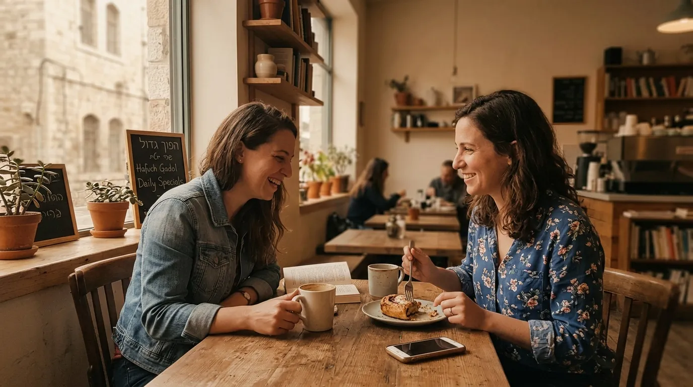 Deux femmes souriantes prennent un café ensemble à une table
