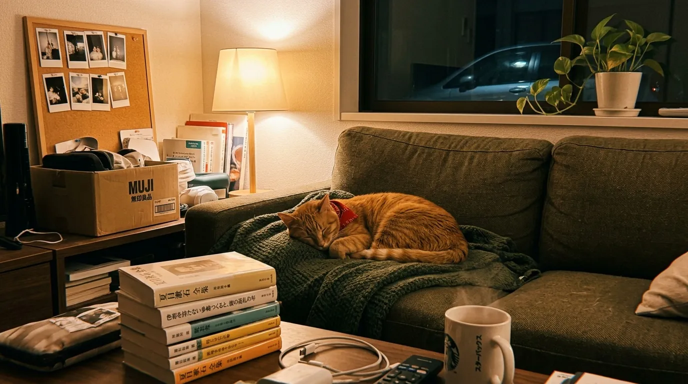 Chat roux dormant sur un canapé dans un salon cosy