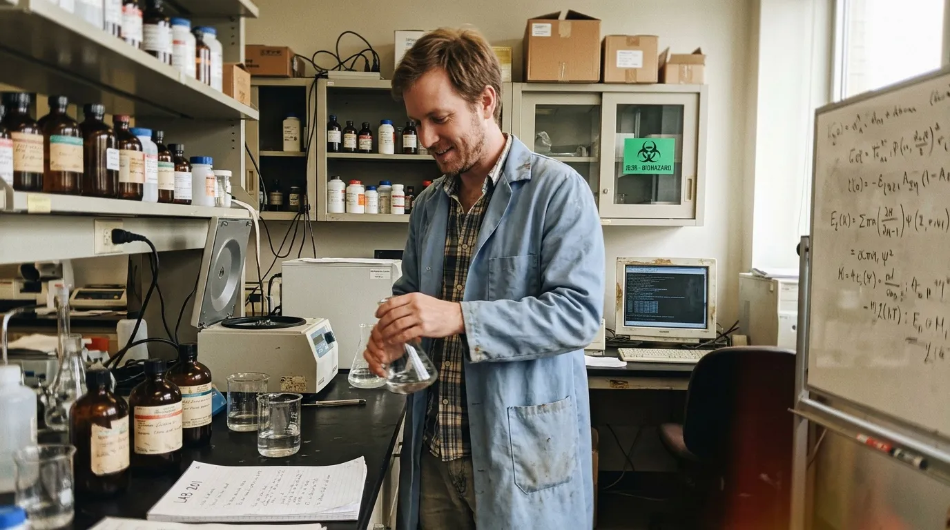 Scientifique en blouse travaillant avec équipement laboratoire