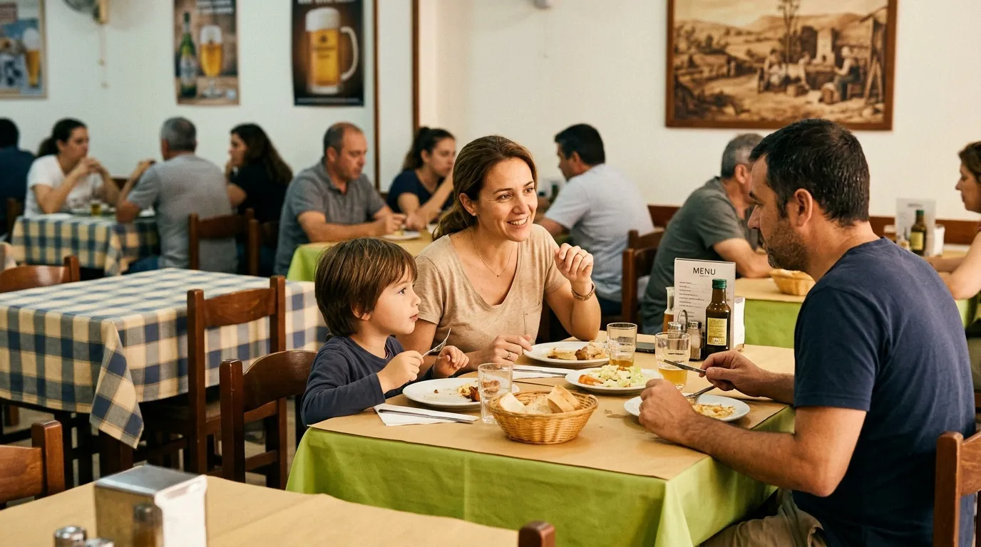 Famille heureuse d&icirc;nant ensemble dans restaurant typique
