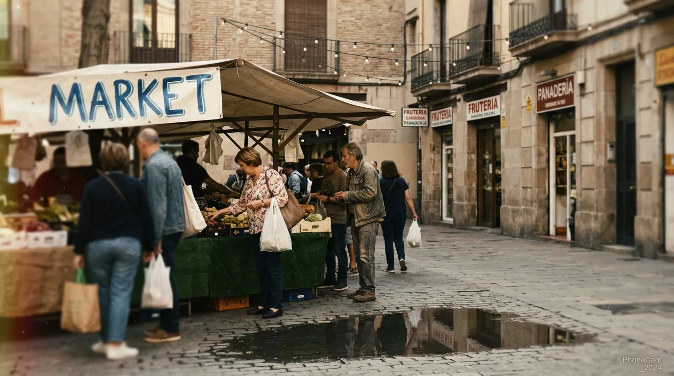 Clients achètent fruits légumes à marché de rue couvert