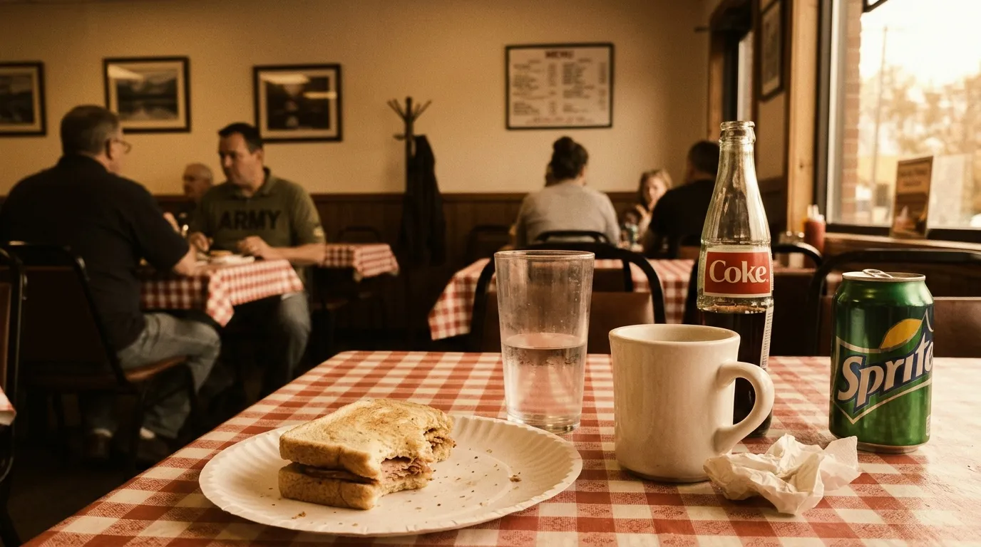 Sandwich et boissons sur table &agrave; carreaux rouges dans diner